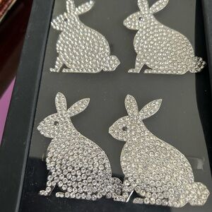 Tahiti Home Sparkling Silver Bunny Rabbit Rhinestone Napkin Rings